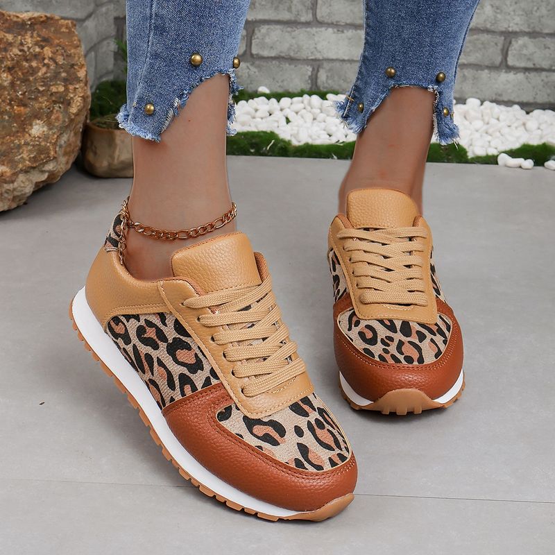 SHLIANG Kadın Spor Ayakkabıları Günlük Düz Bağcıklı Açık Hava Koşu Tenis Deri Moda Baskılı Nefes Alabilir Vulkanize Ayakkabı_voghion.com
