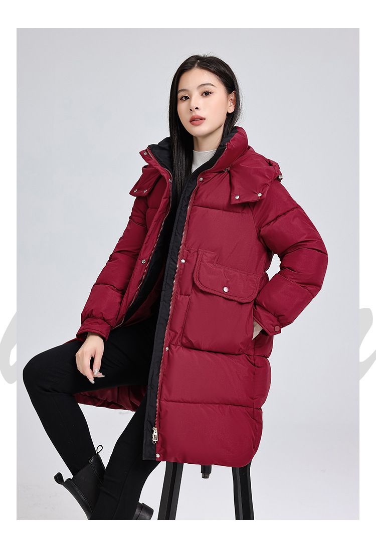 Women's Detachable Hood Long Puffer Coat, Slim Fit Winter Jacket, Thickened Warm Polyester Filling, Korean Style Plus Size Outerwear_voghion.com