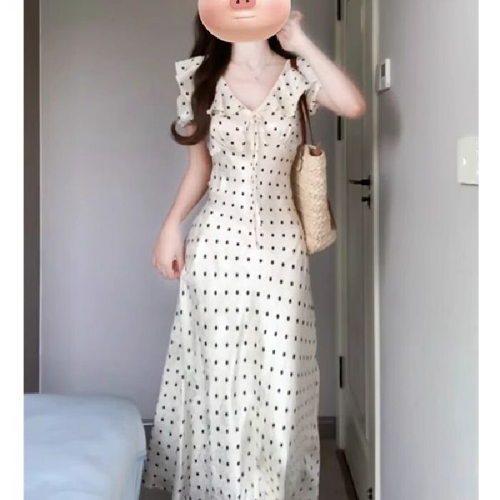 Puffärmel im französischen Stil mit Punkten für Frauen, Sommer, Strand, Urlaub, sanfte Taille, elegantes, einzigartiges, atemberaubendes kleines Kleid_voghion.com