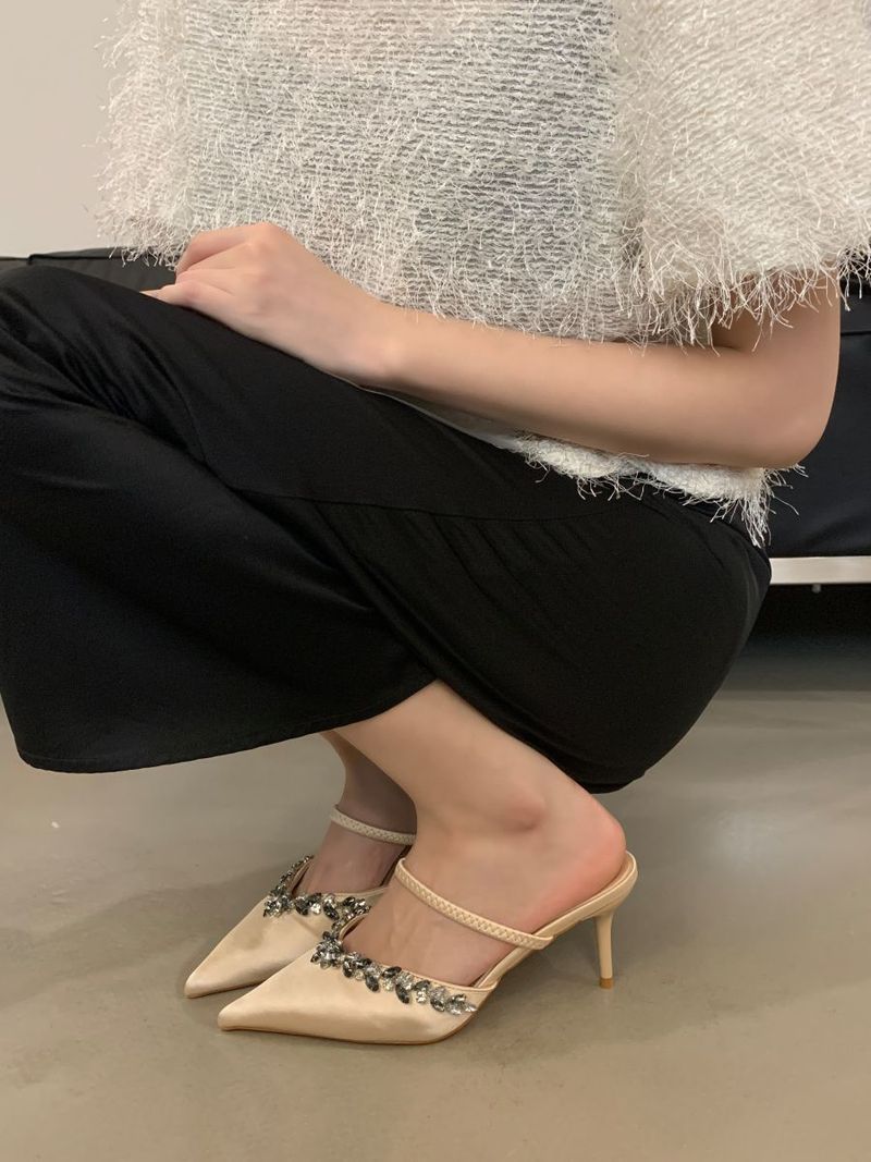 Sandales à talons hauts pointus et fins, à brides droites et bouts recouverts de strass, style été 2025, pour femmes, M Ü_voghion.com