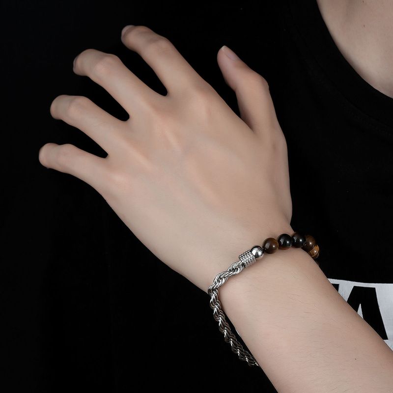 Bracciale in acciaio al titanio con catena intrecciata in acciaio inossidabile, stile cinese, nuovo, resistente alla luce, per uomo_voghion.com