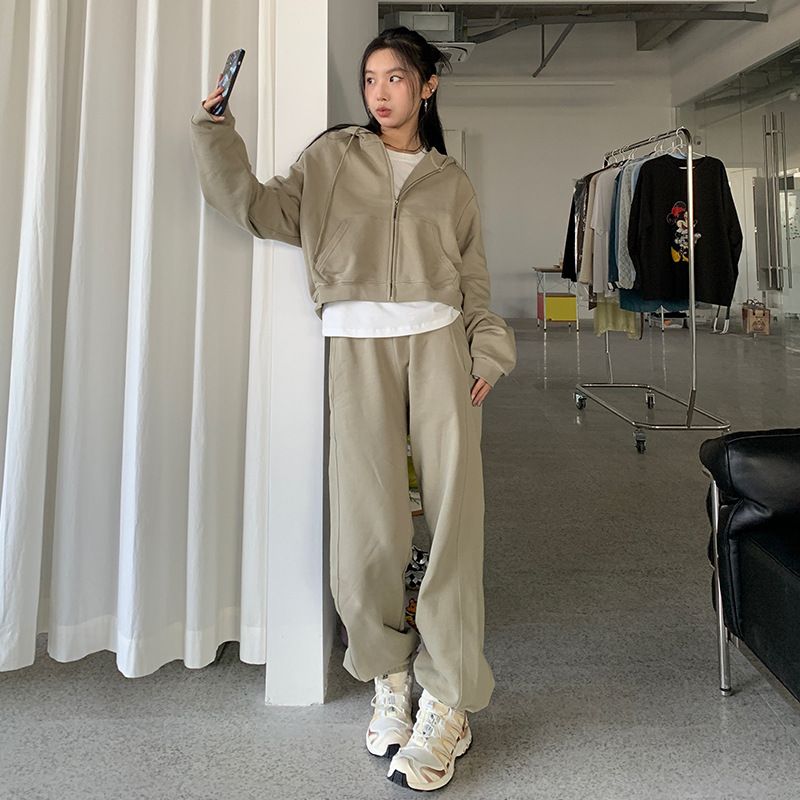 Spring New Casual Short Sports Hooded Sweatshirt Loose Solid Color Shorts Slimming Leg Binding Sweatpants Set For Women_voghion.com