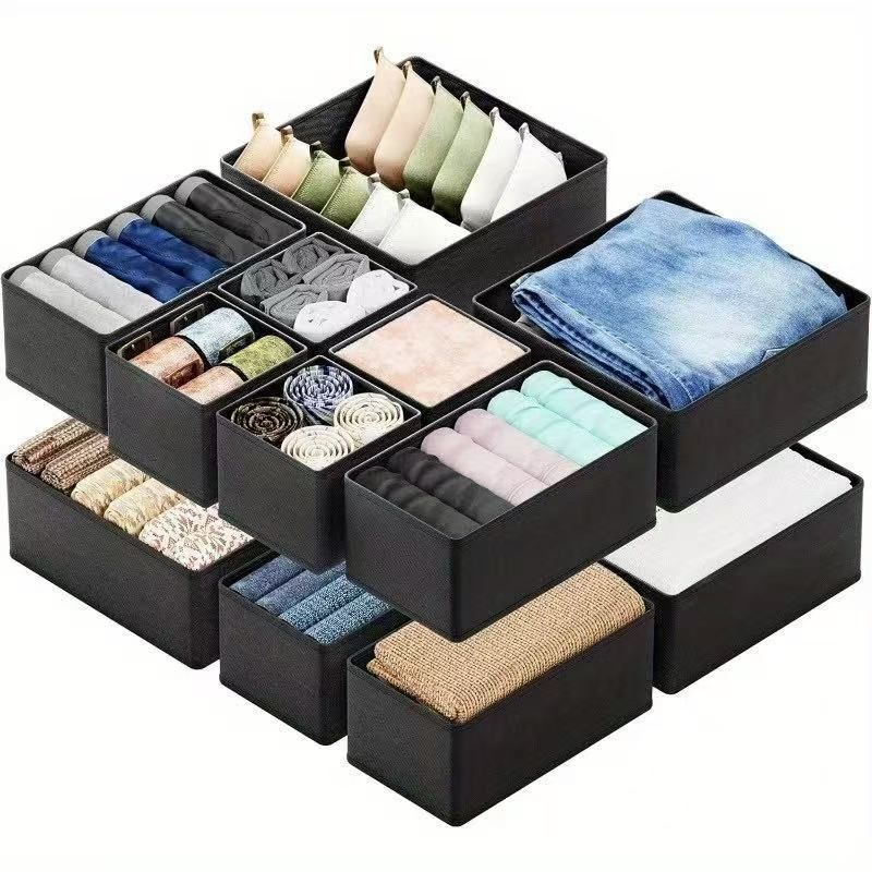 Set di 3 cassetti pieghevoli in tessuto per biancheria intima, calzini e vestiti - Contenitori organizer piccoli, medi e grandi per armadio, cassettiera e casa_voghion.com