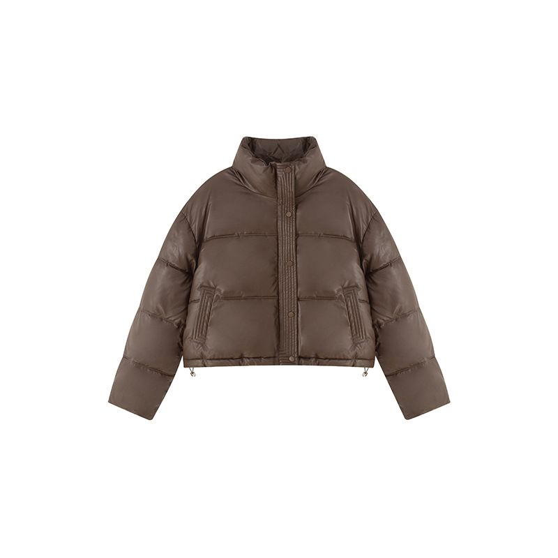 Damen-Pufferjacke aus PU-Leder mit gestepptem Design, kurzer Wintermantel, leichte, warme Oberbekleidung für Streetwear-Mode_voghion.com