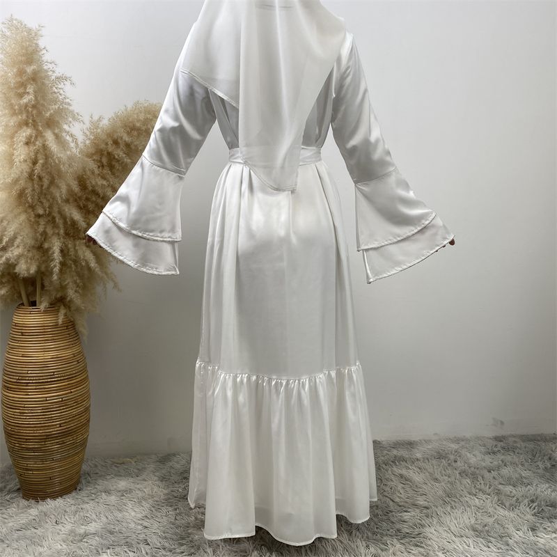 Yeni Saten Müslüman Kadın Elbisesi Çift Çan Kollu Abaya Lüks Dubai Elmas Uzun Elbise Etek Ucu Eklemeli Kaftan Faslı Kadın Zarif_voghion.com