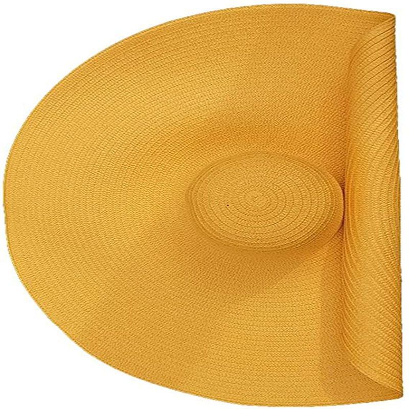Cappello da spiaggia da donna a tesa larga oversize alla moda in paglia da spiaggia, cappello da sole estivo in morbida pelliccia con bordo arricciato_voghion.com