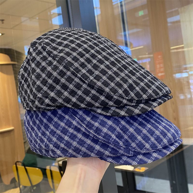 Spring And Summer Street Style Artistic Reversible Painter Hat For Women Plaid Duckbill Cap Face Slimming Beret_voghion.com