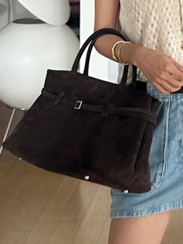 Damentaschen Beliebtes Design Herbst und Winter Neue gefrostete Wildledergürtelschnalle Handtragetasche Lazy Style Pendler Damentasche_voghion.com