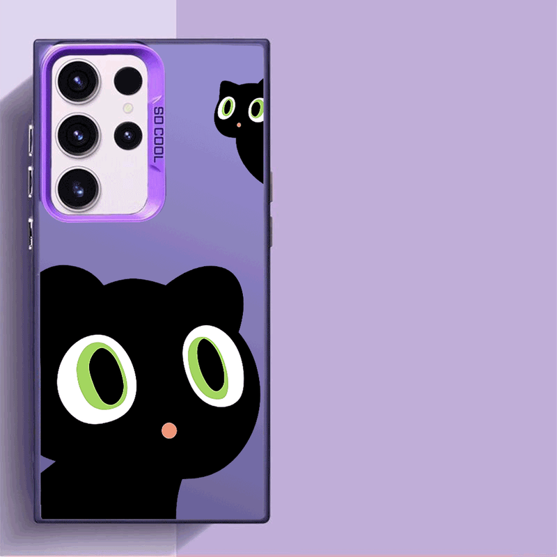 Custodia rigida per telefono con design a forma di gatto nero per Samsung Galaxy S23/S22/S21/Note 20 - Custodia protettiva alla moda per telefono, antigraffio_voghion.com