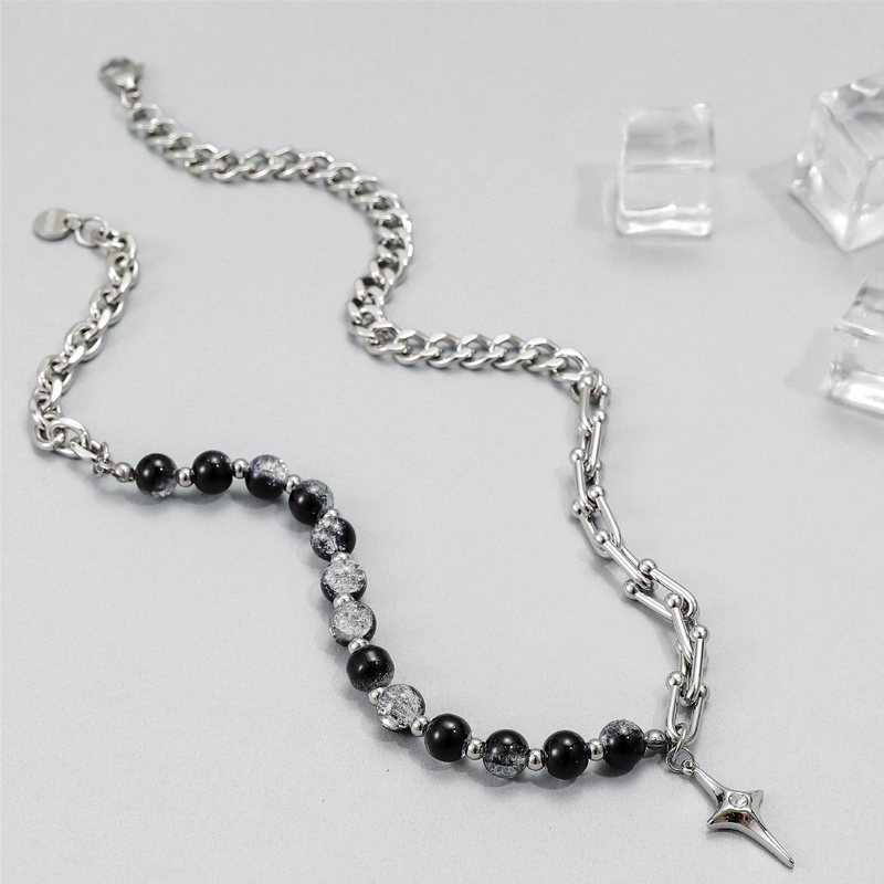 Necklace Men Necklace Hip Hop Cuban Chain Zhang Hao Style Beaded For Men And Women, High-End Trendy Men's Accessories, Titanium Steel Four-Pointed St_voghion.com