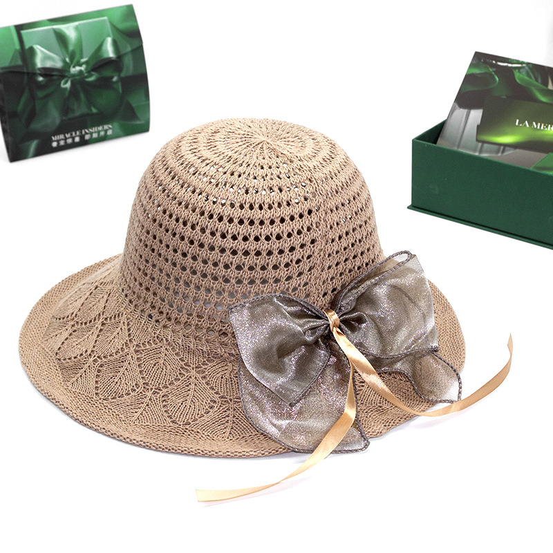Chapeau de pêcheur de protection solaire pour femmes, style nœud à longue queue, version coréenne d'été, chapeau cool à larges bords couvrant le visage_voghion.com