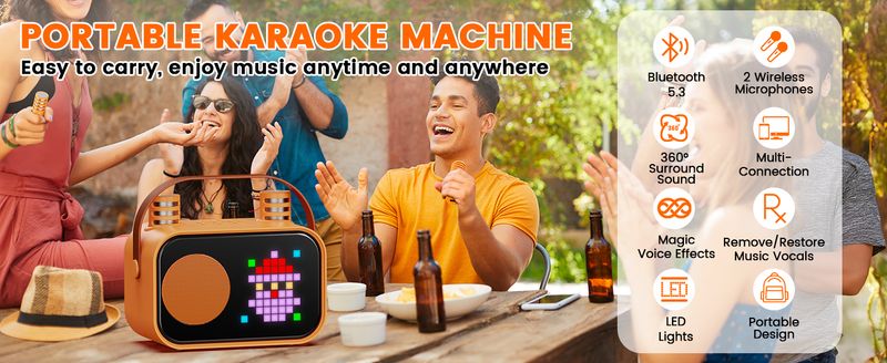 Mini Hine Kids, Portable Bluetooth Karaoke Speaker Unpowered Cabinets With 2 Wireless Microphones For Party_voghion.com