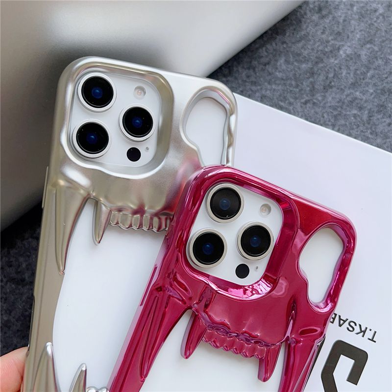 Luxury Cool 3D Hollow Canine Tooth Case For IPhone 12 13 14 15 16 Pro Max Shockproof Heat Dissipate Soft Silicone Bumper Cover_voghion.com