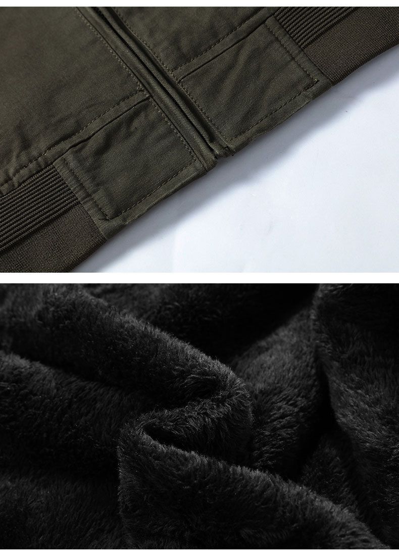 Strapazierfähige Arbeitsjacke für Herren mit Fleecefutter, wasserabweisender Wintermantel aus Baumwolle, lockere Passform, militärgrüne Oberbekleidung für kaltes Wetter_voghion.com