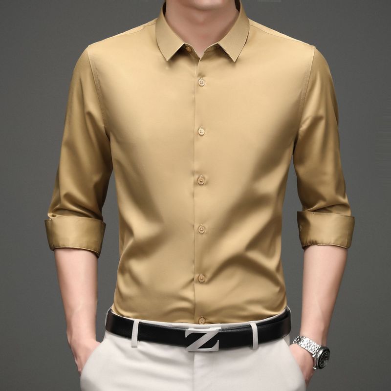 Men's Silk-Satin Dress Shirt – Luxury Long Sleeve Button-Up For Weddings & Parties (38-46, Wrinkle-Free, 11 Colors, Moisture-Wicking)_voghion.com