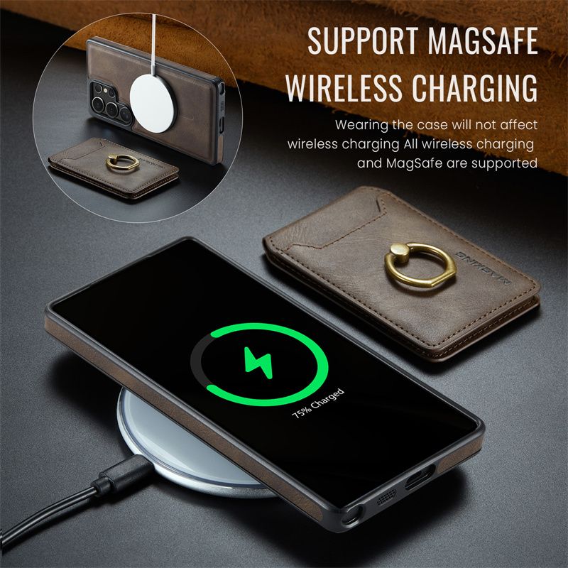 Magnetische 2-in-1-Geldbörse aus Leder für Samsung Galaxy S25 Edge S24 Plus S23 Ultra Wireless Charging Back_voghion.com