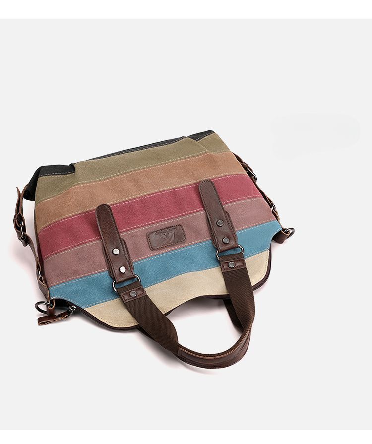 Canvas Contrast Color Women's Handbag Shoulder_voghion.com