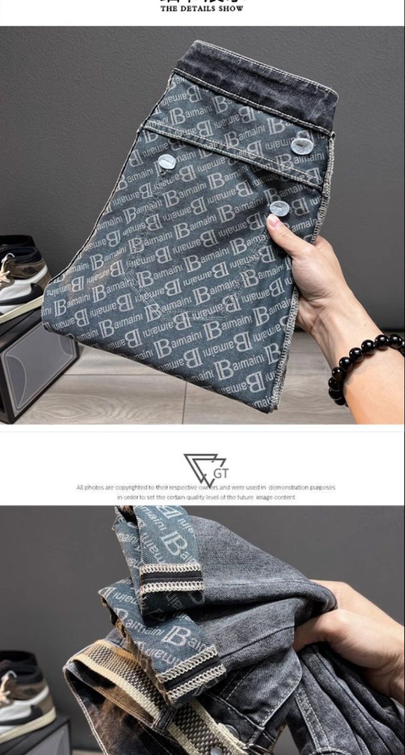 2024 Herfst Winter Bedrukte Lichte Jeans Heren Trendy Stretch Casual Licht Los Slim Fit Veelzijdige Harembroek_voghion.com