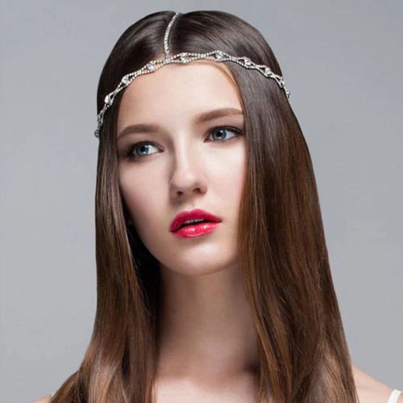 Catena per capelli multistrato con accessori versatili in stile etnico, stile da sposa, con diamanti, acqua e brillanti_voghion.com