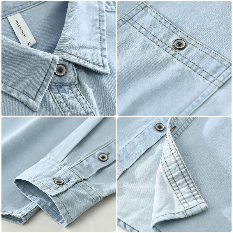Denim-Retro-Langarmhemd für Herren, modisch und vielseitig, künstlerisches und lässiges lockeres Oberteil_voghion.com