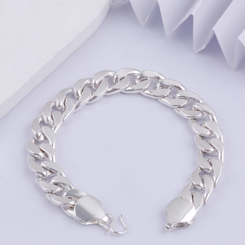 Bracciale da uomo in argento con catena cubana, chiusura singola placcata NK Flat For Men da 13 mm_voghion.com