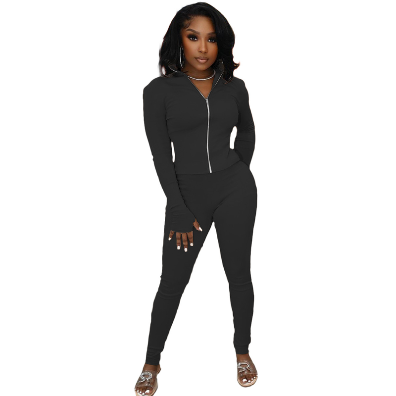 Lässiger Fingerling-Sportanzug für Damen (zweiteiliges Set)_voghion.com