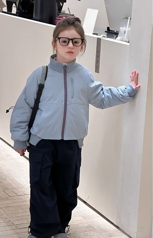 Kinder-Baumwollkleidung Mädchen Warme Winddichte Kurze Stehkragenjacke mit Baumwollfutter_voghion.com