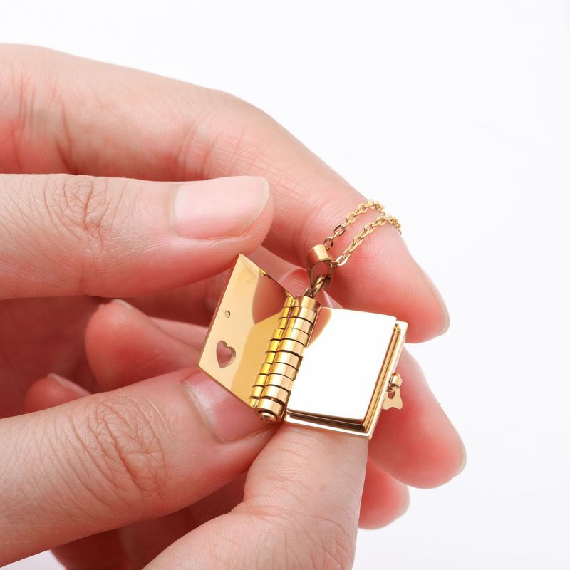 Collana con ciondolo a forma di libro per coppia placcata in oro, collana personalizzata fai da te con libro apribile_voghion.com