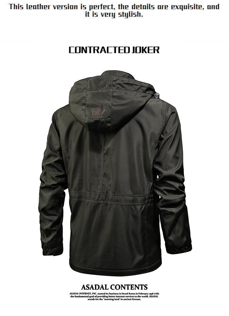 Men's solid color side seam pocket loose type beltless casual hooded men's trench coat_voghion.com