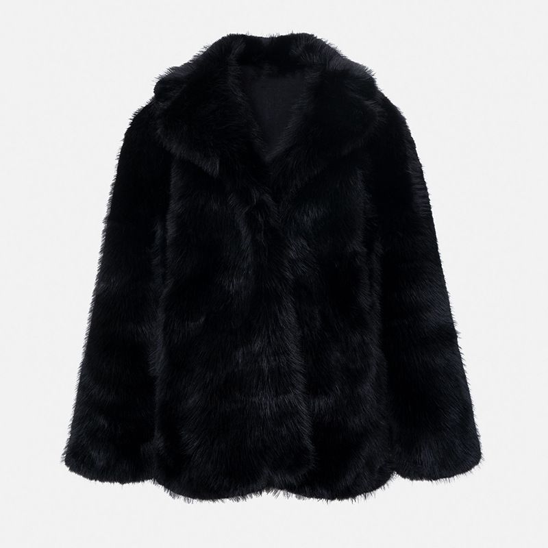 Cappotto in pelliccia sintetica di lusso da donna, giacca di media lunghezza con revers oversize – Capispalla invernale alla moda, morbido peluche, stile street, colori multipli_voghion.com