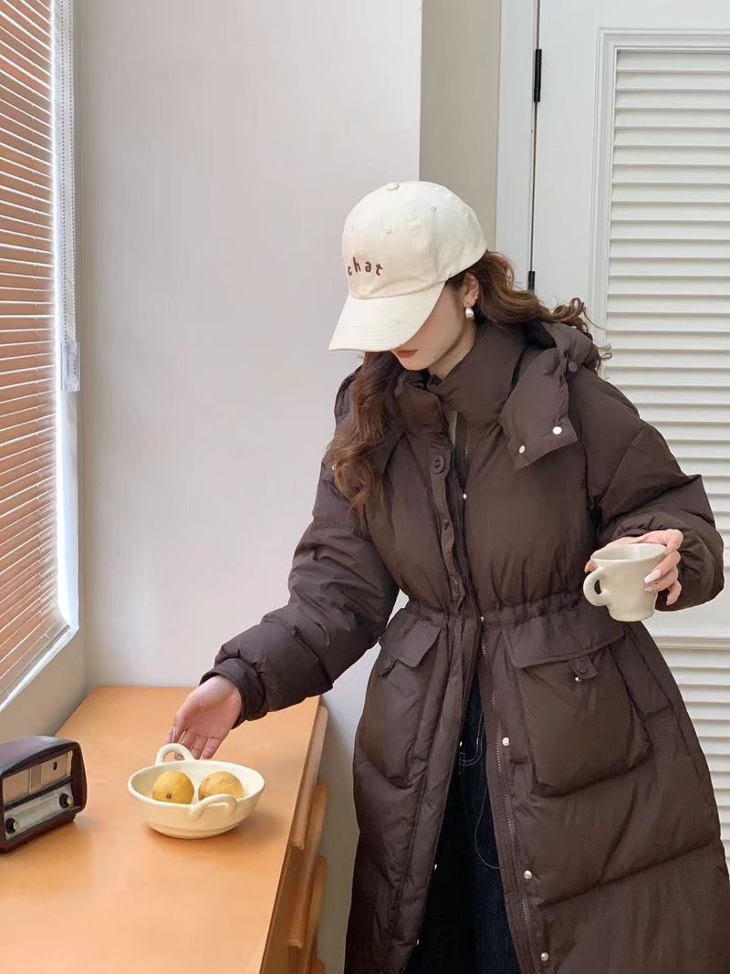 Piumino lungo da donna con cappuccio - Giacca invernale slim fit di alta qualità, piumino caldo e spesso, imbottitura in piuma d'anatra bianca, parka casual oversize_voghion.com