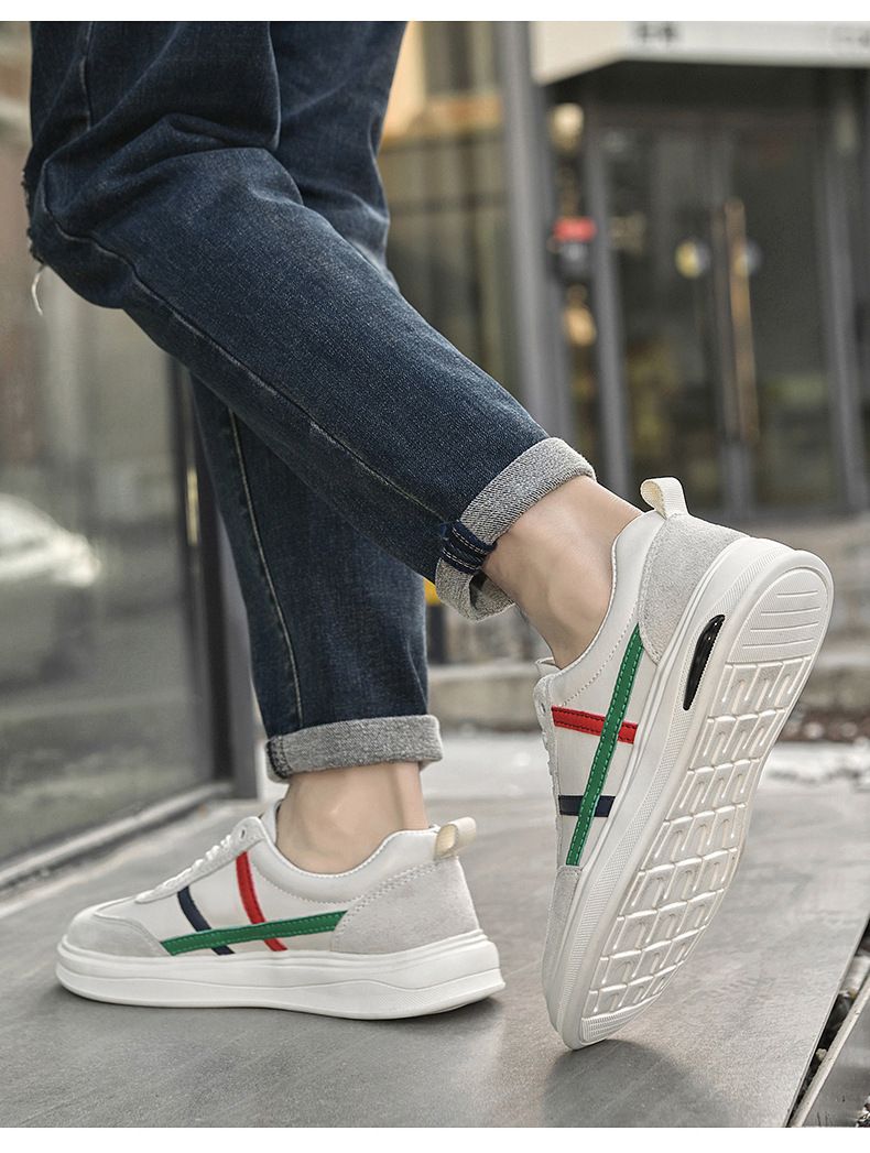 Zapatos deportivos casuales de piel para hombre, de punta redonda, estilo beatoria, para estudiantes, para correr, blancos para niños._voghion.com