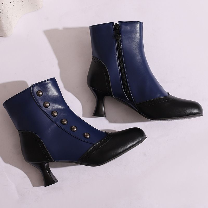 Damen Stiefeletten Herbst Winter Kurze Stiefel Farbblock Mitte Der Wade Mit Nieten Roman Dicker Mittelhoher Absatz Martin Brogue Damen S Stiefel Größe_voghion.com