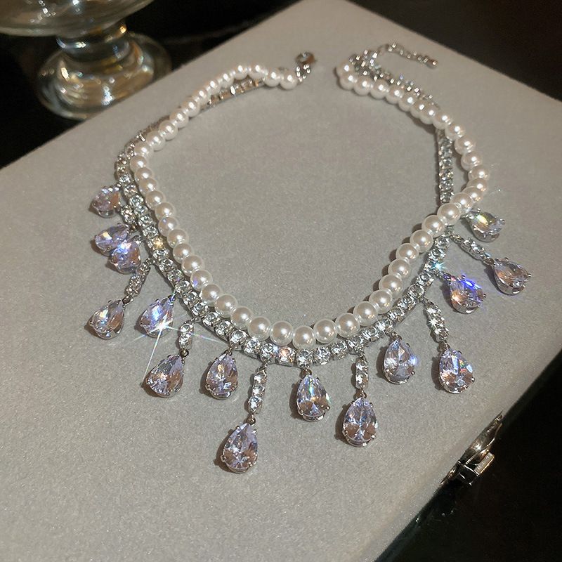 Heiße Verkäufe Strass Kristall Halsketten Frauen Multilayer Perle Kette Halskette Für Party Hochzeit Schmuck_voghion.com