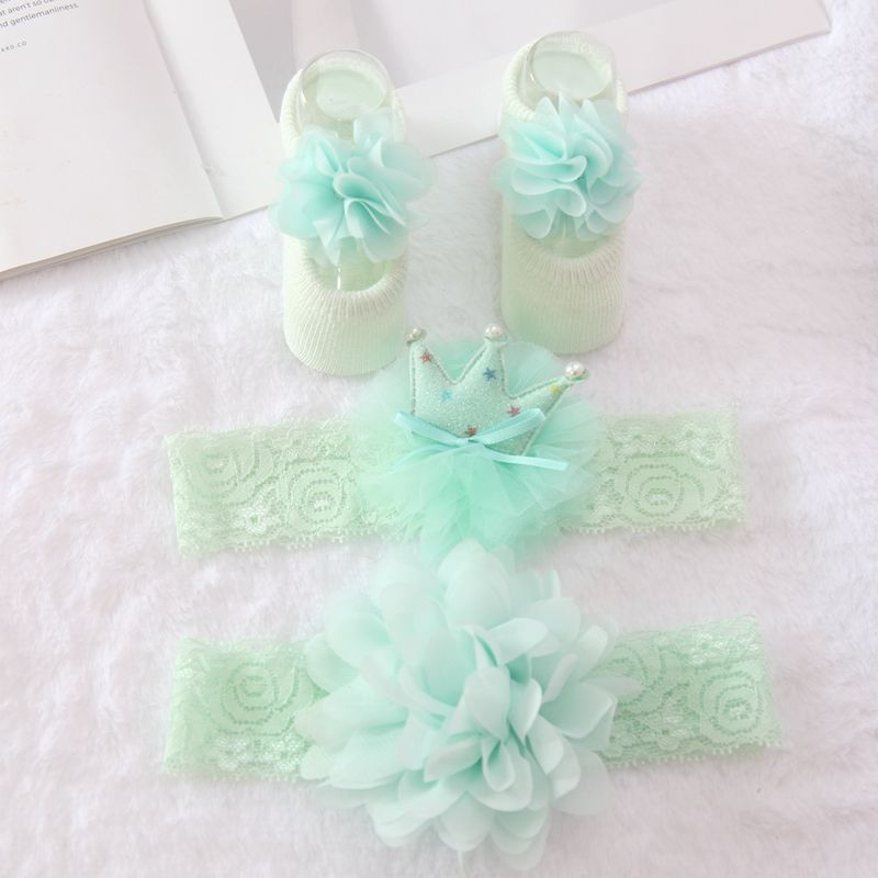 Fascia per capelli da bambina con fiori, calzini, set di fiocchi a corona, fascia per capelli per neonati, fasce per ragazze, turbante, accessori per capelli per bambini, 3 pezzi/set_voghion.com