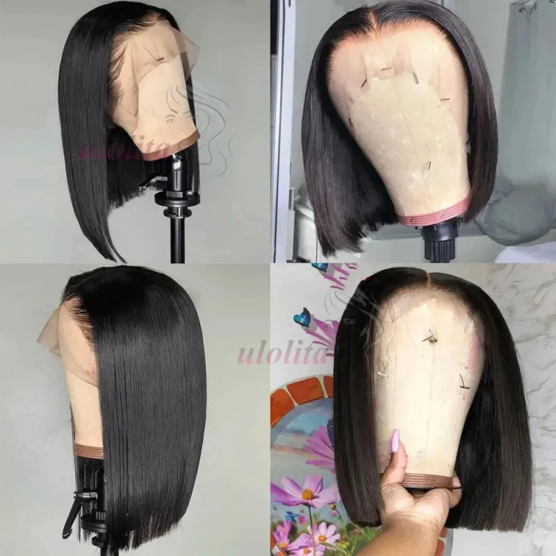Kort Bob Paryk Brasiliansk Hår Glat Ægte Hår Lace Frontal Parykker Til Kvinder 13x4 HD Lace Parykker Ægte Hår_voghion.com