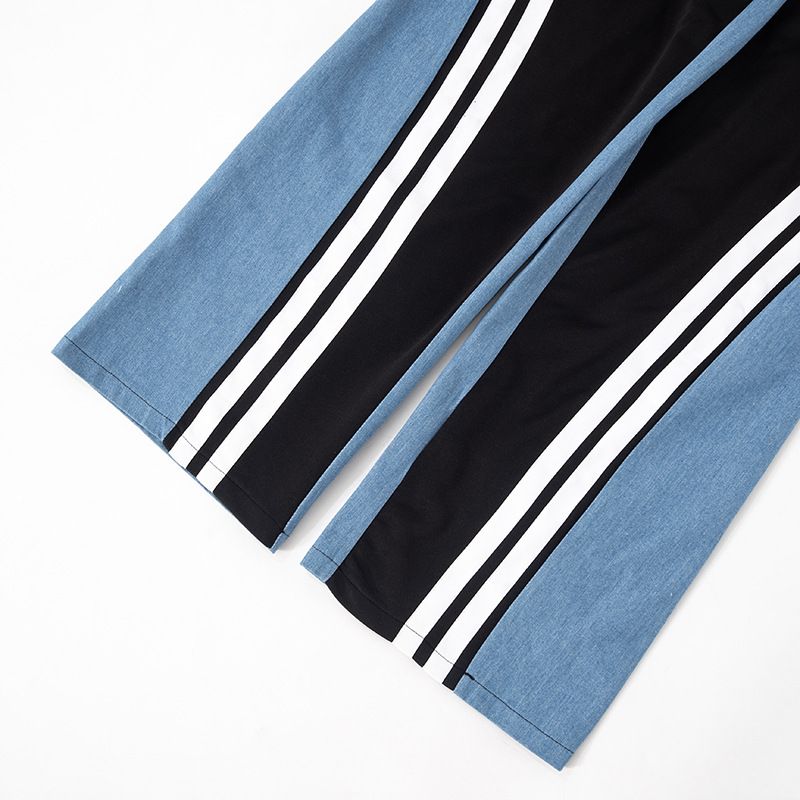 Abbigliamento donna tendenza moda strisce di colore a contrasto cuciture larghe gamba larga tempo libero_voghion.com