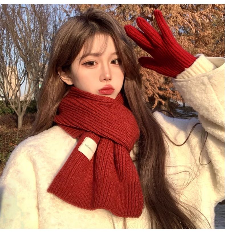 Sciarpa da donna Inverno 2025 Nuova sciarpa calda coreana in lana lavorata a maglia Sciarpa calda spessa rossa da donna_voghion.com