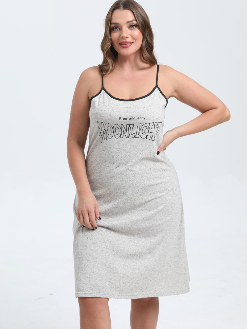 Loose And Thin Korean Version Of Pure Desire Style Casual Letter Printing Medium And Long Sleeveless Suspender Sleeping Plus Size_voghion.com