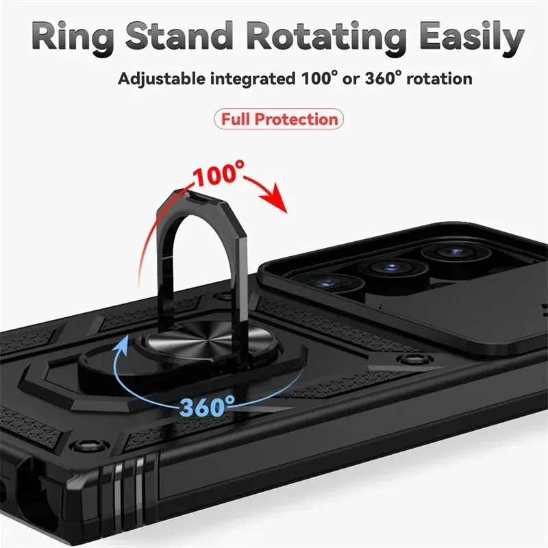 Armor Magnetic Bracket Case For Samsung Galaxy A16 A06 A55 A35 A15 A05 A05S A54 A34 A24 With Lanyard Slide Camera Protect Cover_voghion.com