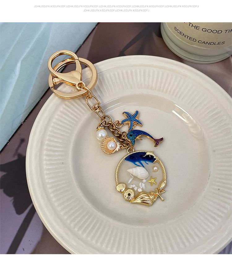 Porte-clés pendentif série Cartoon Ocean, coquillage, dauphin, perle, breloque de sac, goutte d'huile, accessoires, petit cadeau_voghion.com