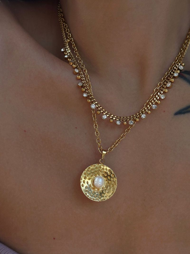 Damenschmuck Edelstahl Retro vergoldet Quaste Zirkon kubanische Kette Schleifkette Halskette_voghion.com
