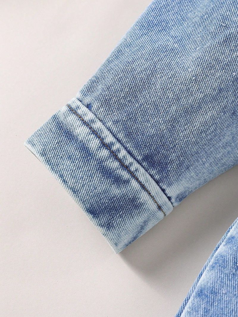 Completo giacca e scialle in denim per bambina – Completo trendy in cotone 2 pezzi (2-7 anni, blu navy)_voghion.com