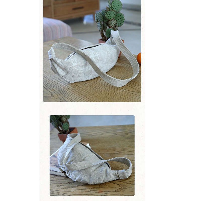 Nuova borsa a tracolla in tela di cotone e lino con motivo minimalista, design di nicchia, bagaglio a mano sotto l'ascella_voghion.com