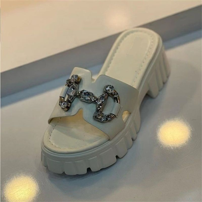 Summer Women Rhinetone Caual Beach Thick-oled Metal Buckle Heightening And Lipper Peep Toe Fih Mouth Ladie_voghion.com