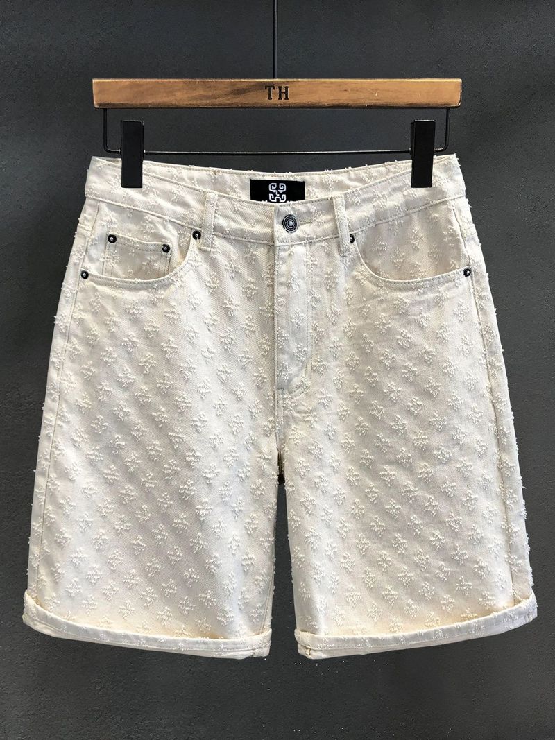 Pantaloncini in denim a cinque punte retrò larghi e dritti estivi in jacquard strappato da uomo, per strada_voghion.com