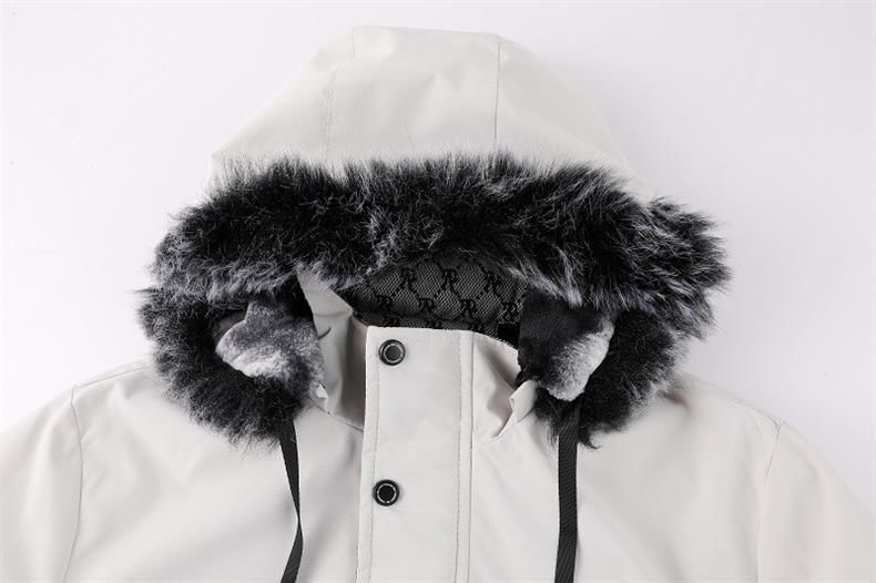 Abrigo de algodón para hombre, chaqueta de invierno con capucha y forro polar, con cuello de piel desmontable. Abrigo elegante y cálido para la moda urbana (negro/blanco)._voghion.com