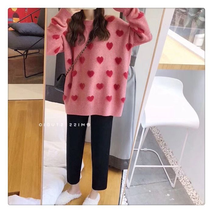 2024 Herbst/Winter Neuer Pullover aus Nerz und Plüsch mit dickem Herz für Damen, koreanische Version, Pullover im Lazy-Style, lockere Jacke_voghion.com