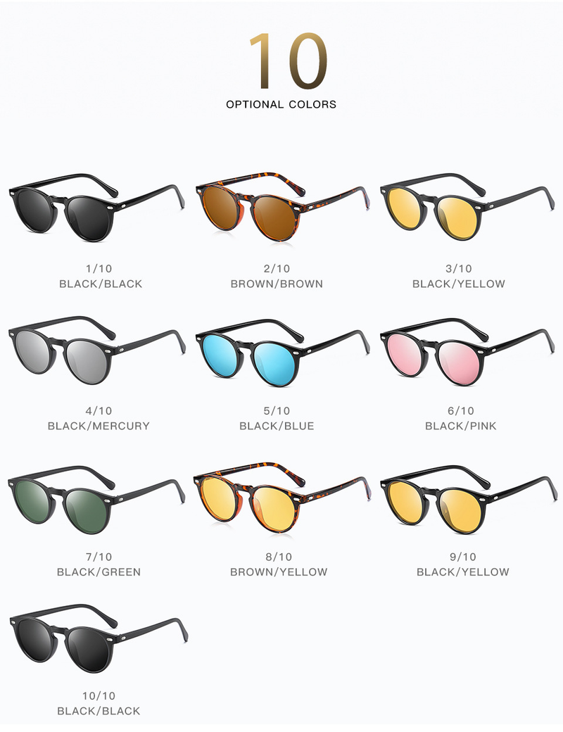 New Round Polarized Sunglasses Glasses Night Vision Goggles TR90 Sunglasses_voghion.com
