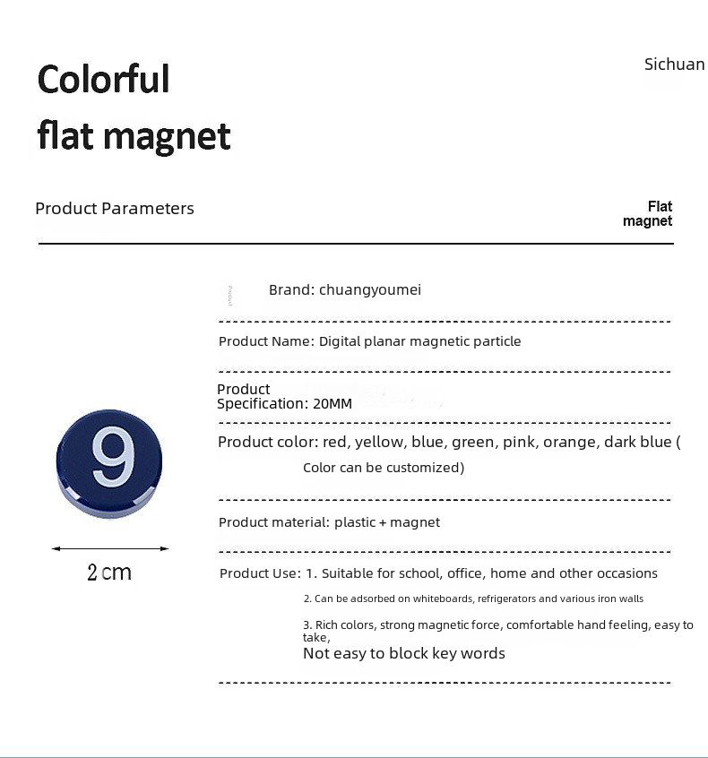 Color Digital Magnetic particle strong whiteboard magnetic nail 20mm office supplies flat magnetic suction teaching aids blackboard stickers_voghion.com